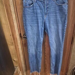 Casual Blue Frayed Hem Jeans